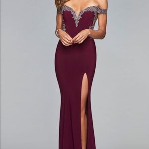 Off the shoulder beaded Faviana dress.